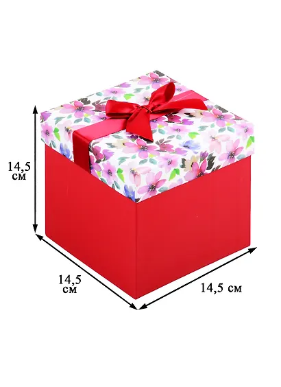Коробка подарочная Цветочная фантазия 14,5*14,5*14,5см, декор.бант, картон - фото 2