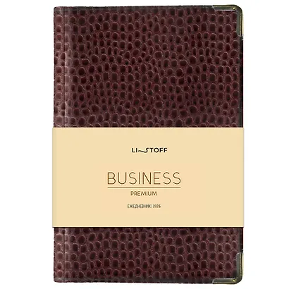 Ежедневник дат. 2026г. А5 176л "Business Premium. Lizard" бордо, 7Б, иск.кожа, обл.поролон, тв.переплет, мет.уголки, тонир.блок, зол.торец, справ.мат-лы, 2 ляссе, инд.уп - фото 4