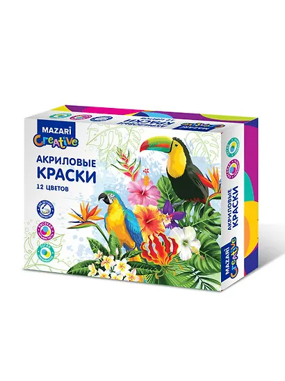 Акриловые краски, 12 цветов, баночка 20 мл - фото 1