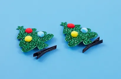 Заколки новогодние Елочки с помпонами (2шт) (текстиль) (12-6142-HNY24) - фото 3
