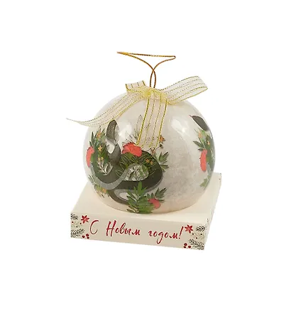 Елочный шар НГ Змейка с веточкой (пластик) (7,5см) (ПВХ Бокс) (12-TianJian-299-759227S) - фото 1