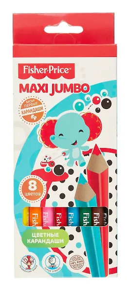 Карандаши цветные MAXI Jumbo Mattel Fisher Price, 8 цветов - фото 1