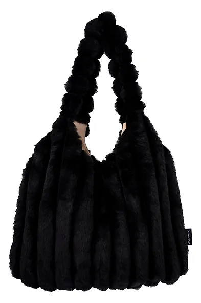 Сумка-шоппер с объёмной ручкой (черная) (плюш) (35х35см) - фото 1