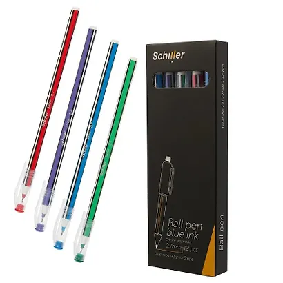 Ручки шариковые синие 12 штук "Stripe" 0,5 мм, Schiller - фото 6