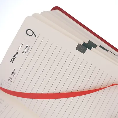 Ежедневник дат. 2026г. А6 176л "Paragraph" красный, 7Б, тв.переплет, иск.кожа, термотиснение, покрытие Soft Touch, скругл.углы, тонир.блок, ляссе, инд.уп - фото 6