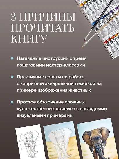 Школа рисования. Дикие животные акварелью - фото 6