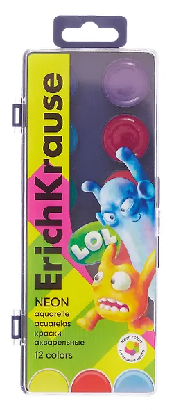 Краски акварельные 12цв "Jolly Friends Neon" пласт.коробка, европодвес - фото 1