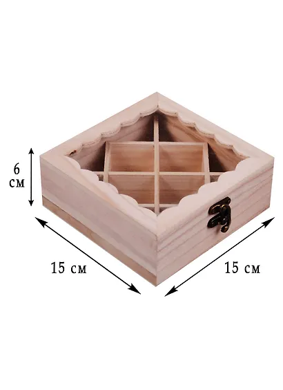 Шкатулка со стеклом Ромбы 15*15*6 см (дерево) (11-08023-N-16) - фото 2