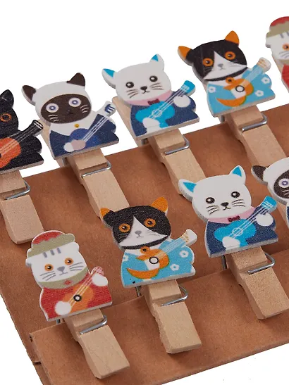 Набор Прищепки декоративные с веревкой 10 шт. Кактусы+Прищепки декоративные с веревкой 10 шт. Котики-музыканты - фото 6