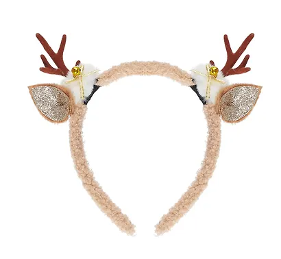 Ободок новогодний Рожки олененка с бубенчиками (текстиль) (12-06141-P14) - фото 1