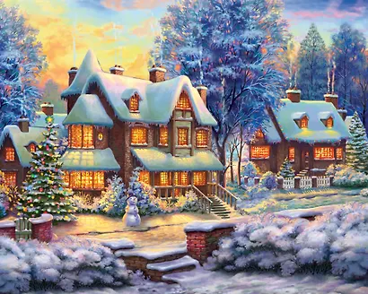 Алмазная мозаика Заснеженный дом, 30*40 см. - фото 1