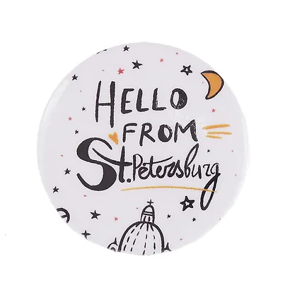 Значок круглый сувенирный Hello from St. Petersburg, белый d=3,8см - фото 2