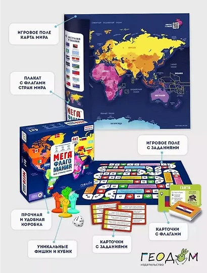 Настольная игра (4 в 1) "Мегафлагомания", 200 карточек - фото 3