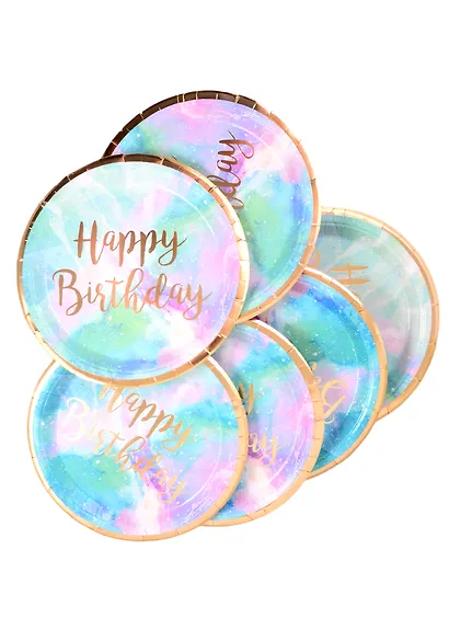 Набор бумажных тарелок Happy birthday космос с золотом (24см) (6шт) - фото 3