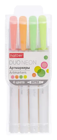Маркеры для скетчинга 04цв "Duo NEON" двухсторонние, ПВХ-уп., подвес - фото 1