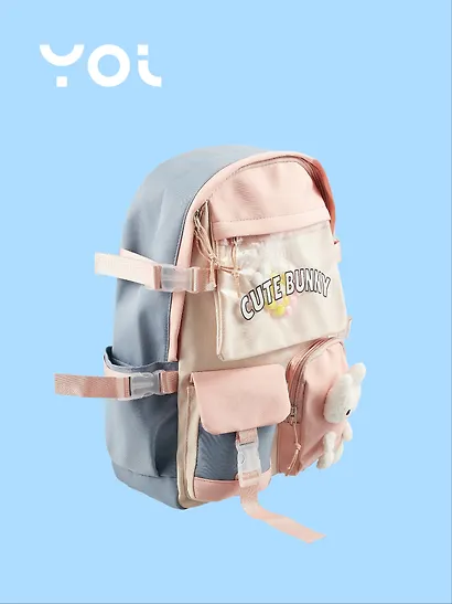 Рюкзак "Зайка" 42*27*15см, сине-розовый, с игрушкой - фото 2