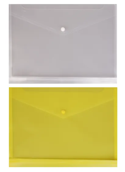 Папка-конверт А4 на кнопке с расширением, пластик 0,18мм, прозрачный, ассорти, Бюрократ - фото 4