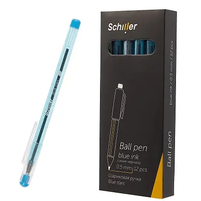 Ручки шариковые синие 12 штук "Blue stars" 0,5 мм, Schiller - фото 2
