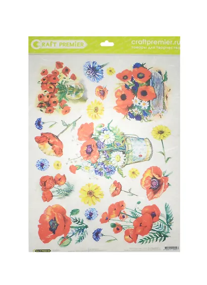 Рисовая бумага для декупажа Craft Premier Маки рисунок (CР05597) (А3) (25г/м) - фото 1