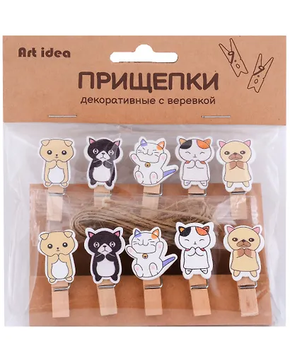 Прищепки декоративные с веревкой "Котики" - фото 1