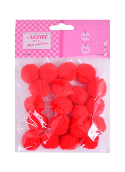 Набор помпонов для творчества deVENTE (красный) (20 шт.) (25 мм.) (3+) (8000024) (deVente) (упаковка) - фото 1