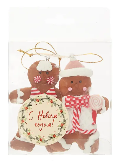 Набор новогодних подвесных украшений Пряничные человечки (2шт) (пластик) (ПВХ бокс) (9х8) (12-ali2428-1) - фото 3
