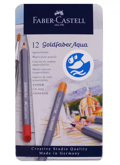 Карандаши акварельные 12цв Goldfaber Aqua, метал.кор, Faber-Castell - фото 1