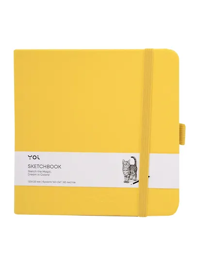 Скетчбук 12*12 80 листов, желтый, 140г/м2, слоновая кость, Yoi - фото 4
