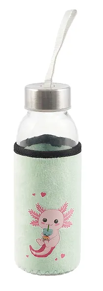 Бутылка в чехле велюр Аксолотль с bubble tea (стекло) (300мл) (12-07599-ACL2) - фото 1