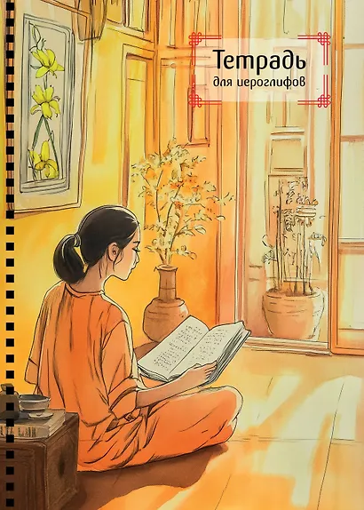 Тетрадь для иероглифов на пружине (Девушка и книга) - фото 1