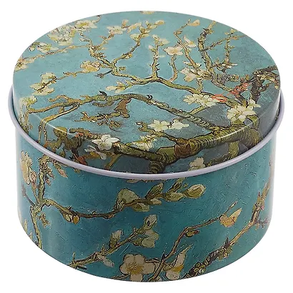 Шкатулка круглая Ван Гог Ветка миндаля (металл) (7,5см) - фото 1