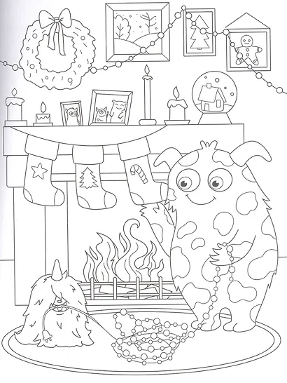 Монстрики готовятся к Новому году: книжка-раскраска с наклейками - фото 3