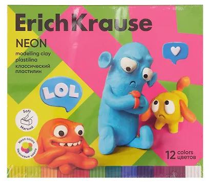 Пластилин 12цв 216г "Jolly Friends Neon" классический, стек, к/к - фото 1