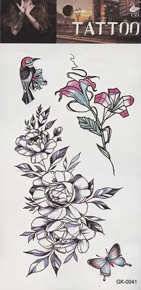 Тату Цветы, 3 вида (GK-0041)(GK-0049)(GK-0082)(9,7*19,8) - фото 1