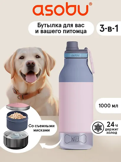 Бутылка для холодных и горячих напитков Buddy (откручивающееся дно) Пастельно-розовый цвет (1л) (69751) - фото 2