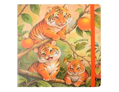 Скетчбук 200*200 80л "Цитрусовые тигрята" 100г/м2, тв.обложка, мат.ламинация, резинка - фото 1