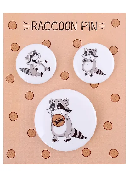 Набор значков Енотики (металл) (2 шт 25мм, 1 шт 38мм) - фото 1