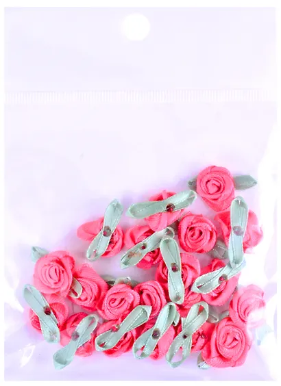 Пришивные розочки с листиками коралловые (1,5 см) (20 штук) - фото 4
