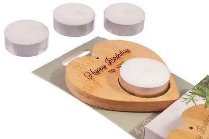 Набор чайных свечей с подсвечником Сердце Happy Birthday (4 штуки) - фото 3