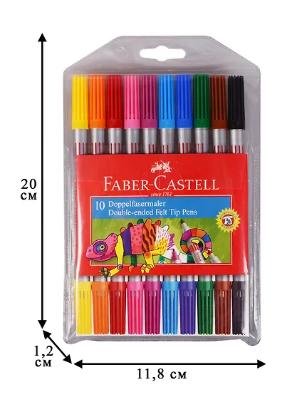 Фломастеры Faber-Castell, двухсторонние смываемые 10 цветов - фото 3