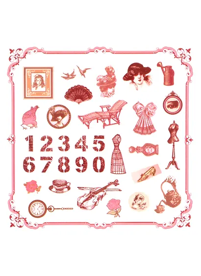 Бумажные наклейки Винтаж (64 шт) (32 дизайна) (3+) (662264) (упаковка) (Остров сокровищ) - фото 3