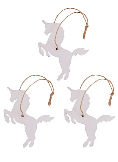Заготовки Единороги белые 3 шт в пакете с подвесом 6,2 х 8 х0,7 см ( дерево) - фото 1