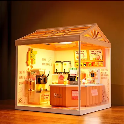 8002 Конструктор интерьерный для детского творчества – сборный домик Fairy Care «Магазин вкусного чая с молоком», количество деталей - 94 (материалы: пластик, металл, картон), со световыми эффектами ( - фото 4