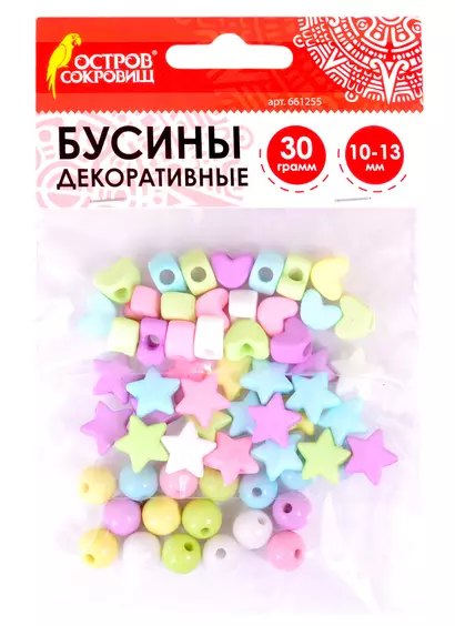 Бусины декоративные Микс №3 (10-13 мм) (30 г) (6 цв) (3+) (661255) (упаковка) (Остров сокровищ) - фото 1