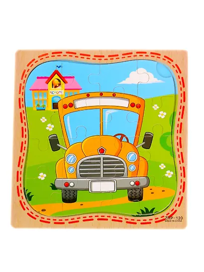 Деревянная пазл-рамка «Жёлтая машинка» 16 элементов, Рыжий Кот - фото 1
