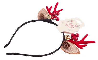 Ободок новогодний Рожки олененка с ушками и бубенчиками (текстиль) (12-6142-HNY13) - фото 3