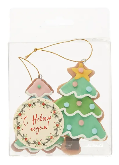 Набор новогодних подвесных украшений Пряничные елочки (2шт) (пластик) (ПВХ бокс) (7х10) (12-07253CR-2) - фото 3