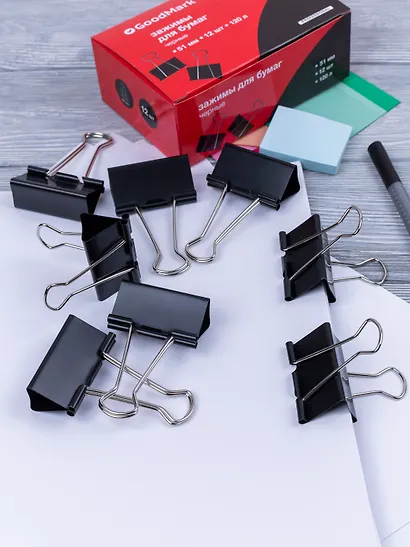 Зажимы для бумаг GoodMark большие, чёрные, 12 штук - фото 7