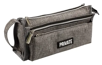 Пенал-косметичка 2 отделения "Private" серый, 21*10*7,5 см, текстильный - фото 1