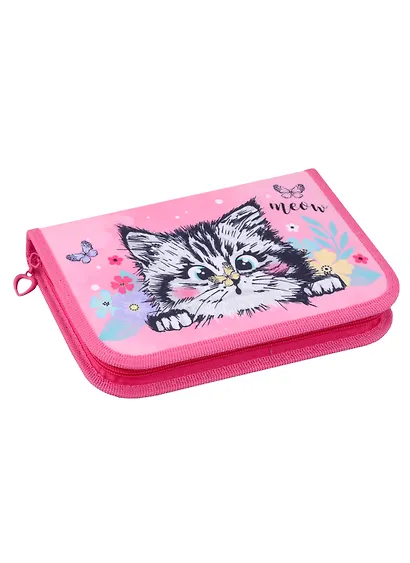 Пенал 1отд. "Котёнок в цветочках" 21*13,5см, молния, полиэстер - фото 1